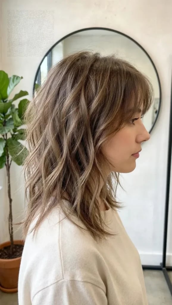 Shoulder Length Light Brown Wolf Cut With Balayage — Classy Wolf Cut Hair