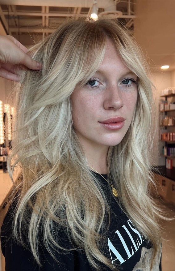 Mid-Back Blonde Wolf Cut With Curtain Fringe — Classy Wolf Cut Hair