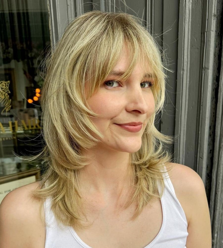Honey Blonde Shoulder Wolf Cut With Textured Blowout — Classy Wolf Cut Hair