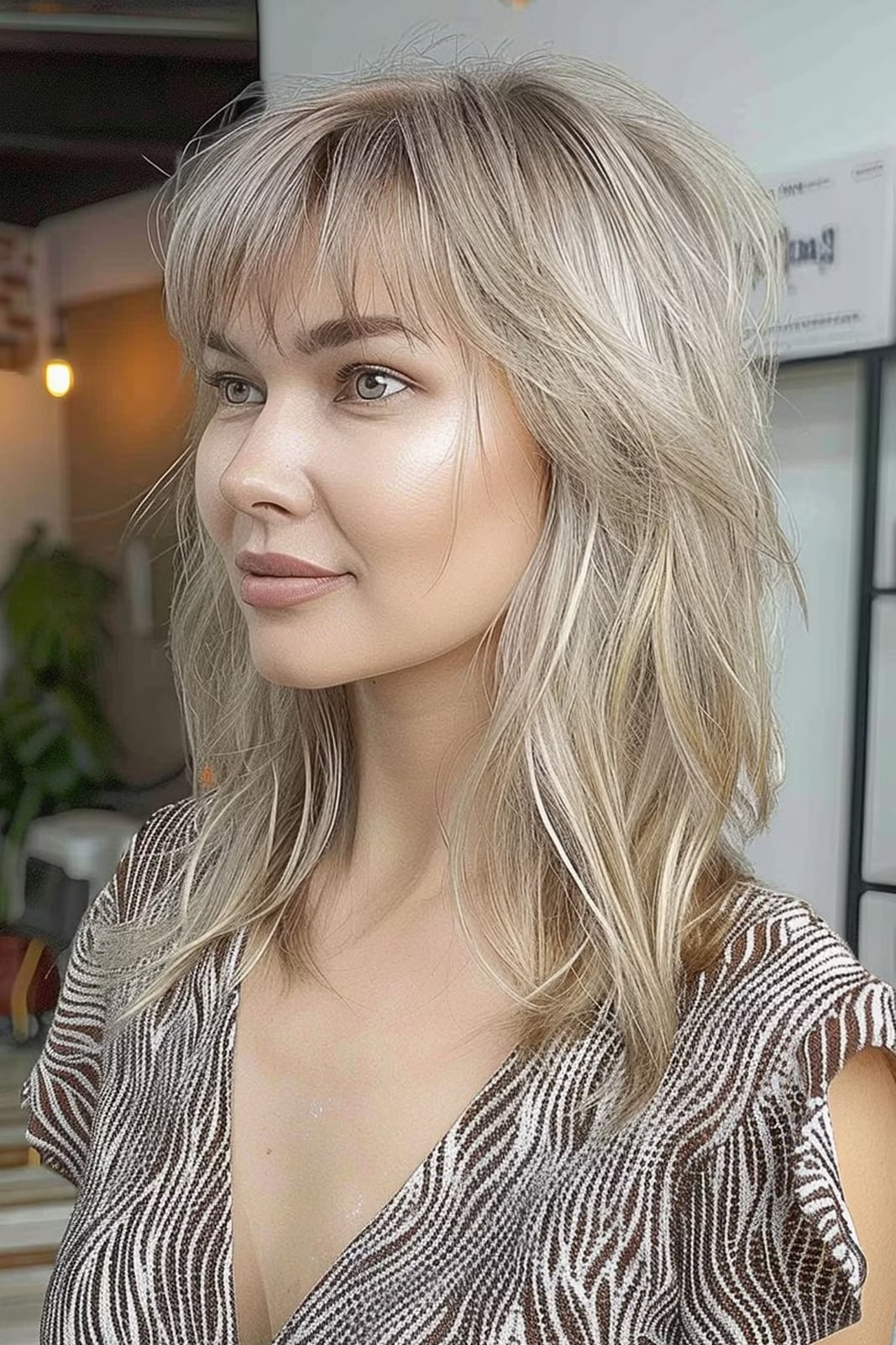 Platinum Blonde Wolf Cut With Blunt Bangs — Classy Wolf Cut Hair