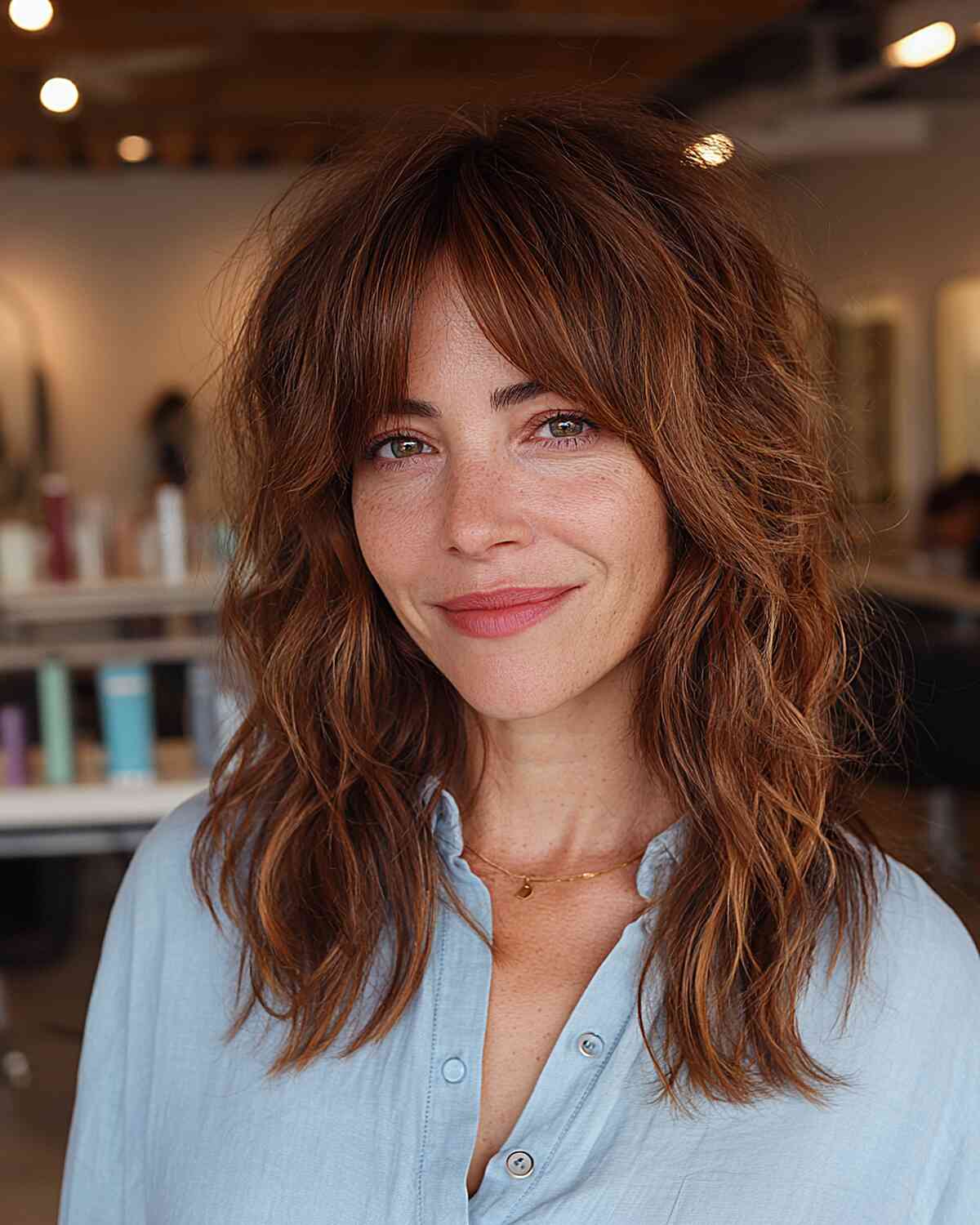 Copper Wolf Cut With Wispy Bangs — Classy Wolf Cut Hair
