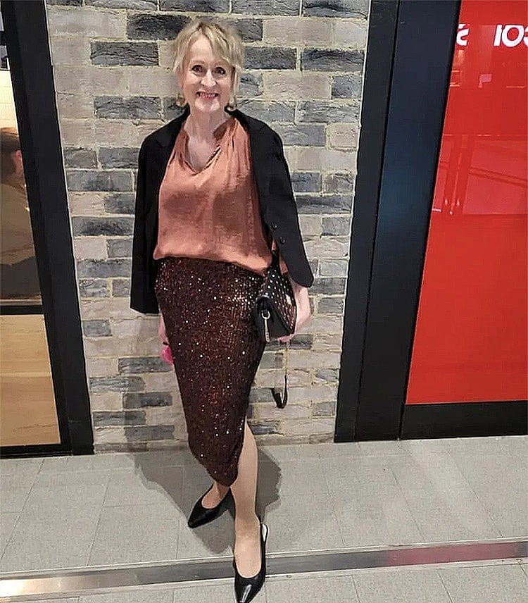 Black Blazer Over Satin Blouse and Sequin Skirt Black Blazer Over Satin Blouse and Sequin Skirt — Classy Work Party Outfits