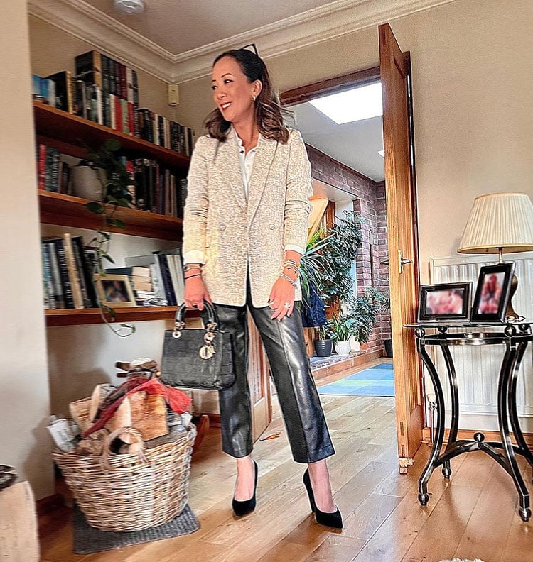 Cream Textured Blazer with Faux Leather Pants Cream Textured Blazer with Faux Leather Pants — Classy Work Party Outfits