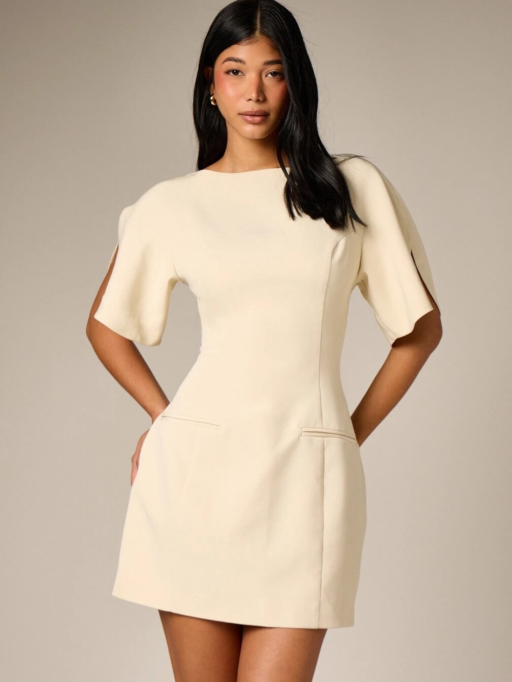 Ivory Shift Dress with Split Sleeve Detail Ivory Shift Dress with Split Sleeve Detail — Classy Work Party Outfits