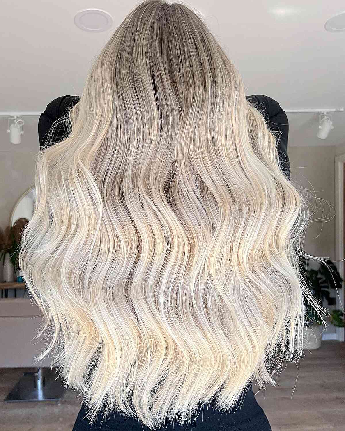 Mid-Back Ash Blonde Highlights With Wavy Thick Mid-Back Ash Blonde Highlights With Wavy Thick — Classy Yellow Highlights