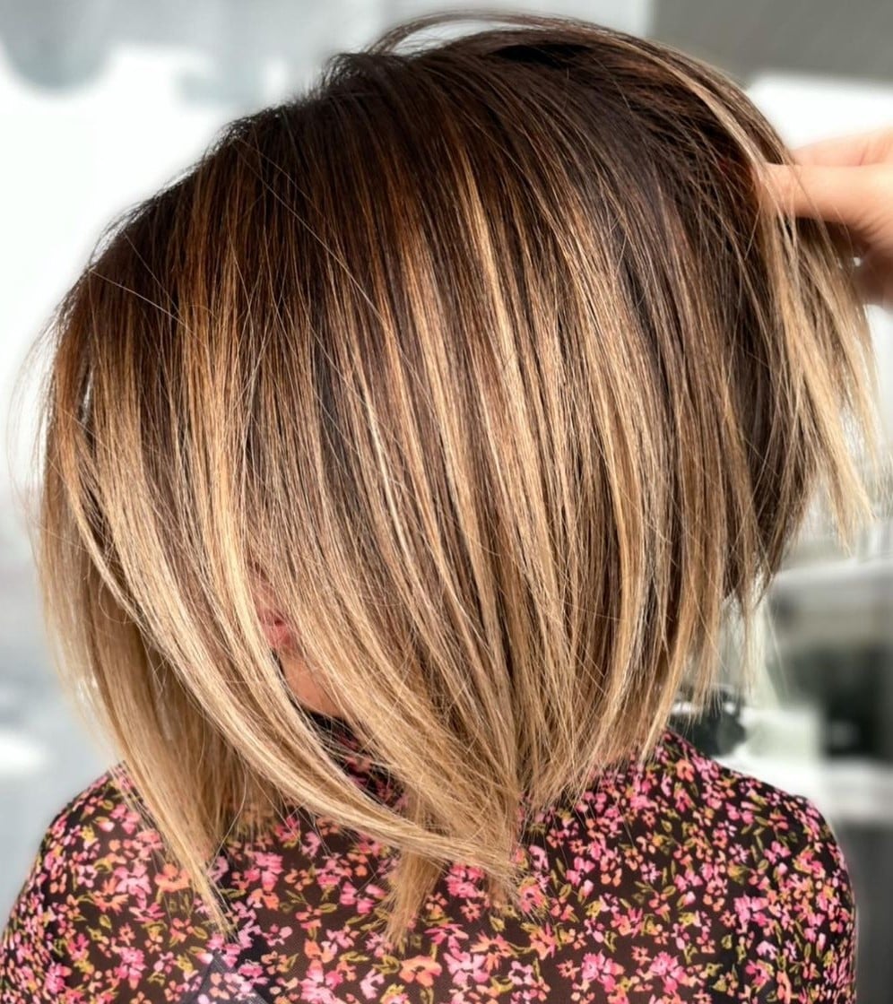 Chin Length Bob With Blunt Bangs Chin Length Bob With Blunt Bangs — Classy Yellow Highlights