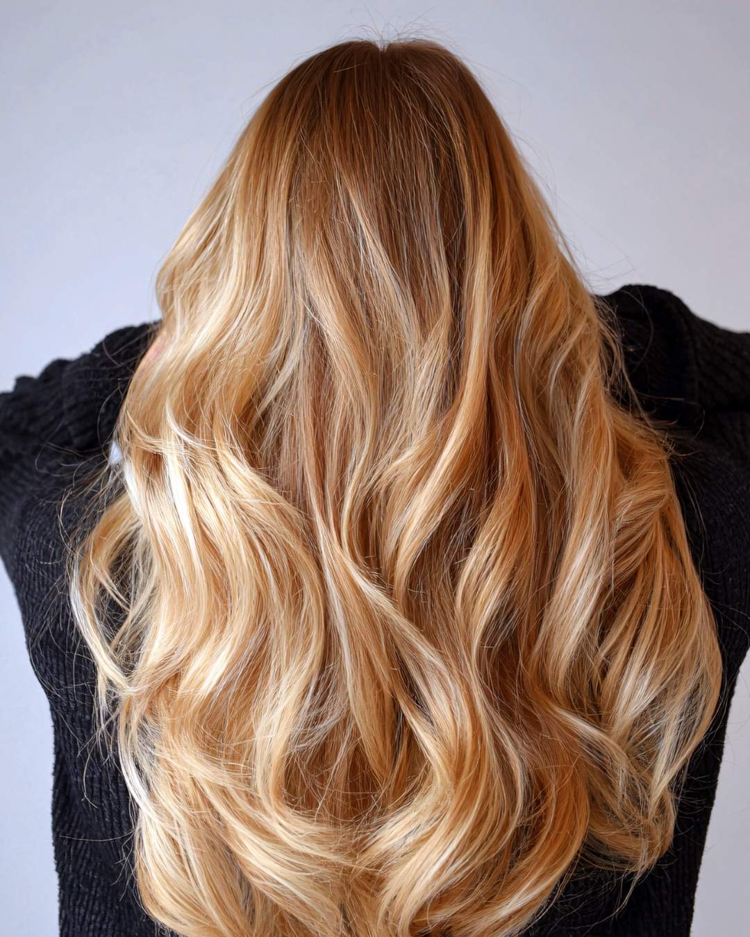 Blonde With Yellow Highlights From Behind, Mid-Back Blonde With Yellow Highlights From Behind, Mid-Back — Classy Yellow Highlights