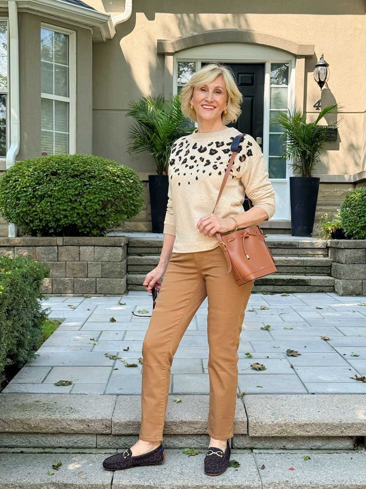 Leopard Print Sweater with Tan Trousers Leopard Print Sweater with Tan Trousers — Classy Zoo Outfits