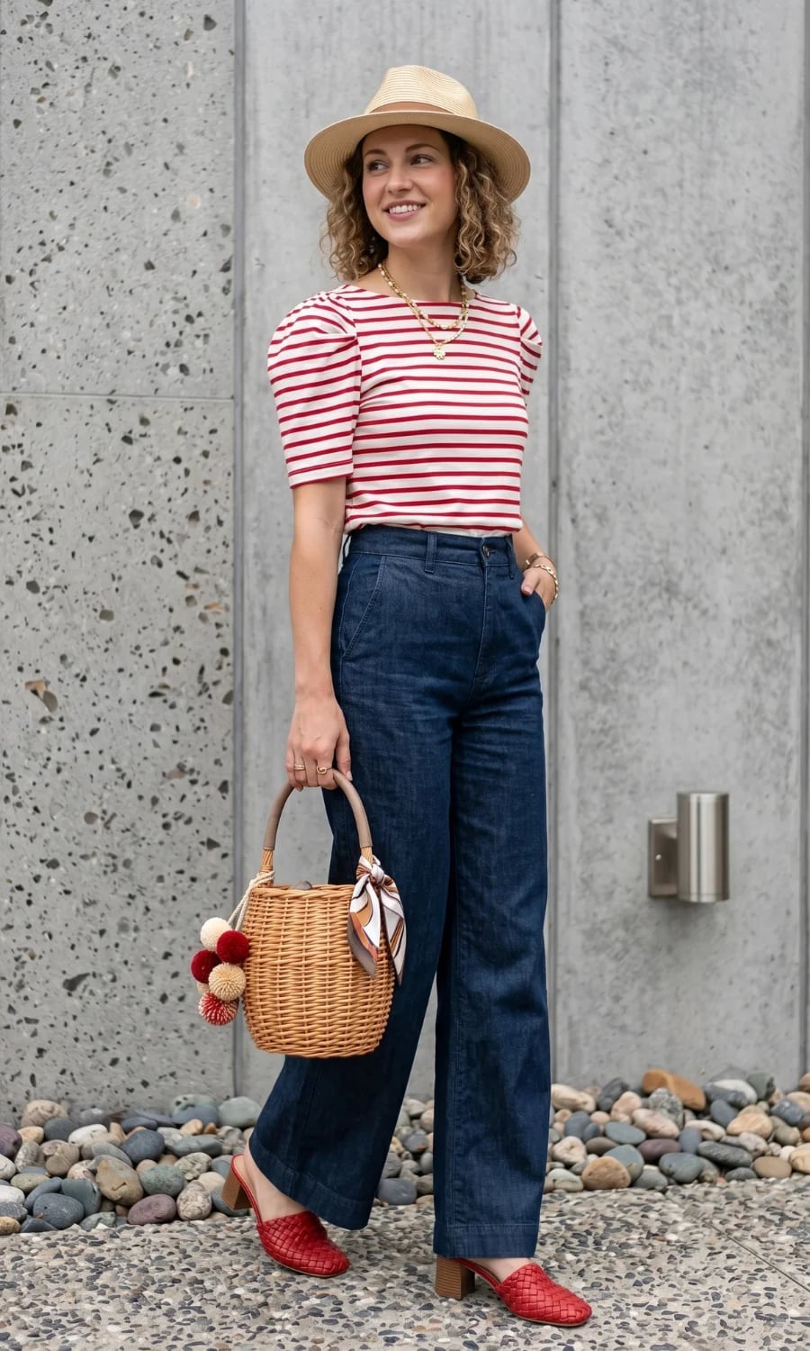 Striped Puff-Sleeve Top and Wide-Leg Trousers Striped Puff-Sleeve Top and Wide-Leg Trousers — Classy Zoo Outfits
