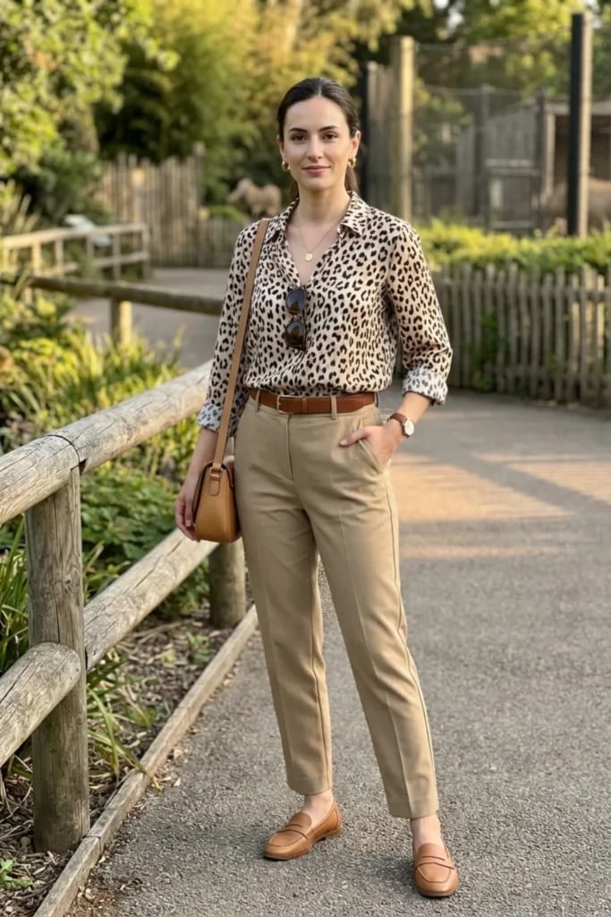 Subtle Leopard Print Blouse and Trousers Subtle Leopard Print Blouse and Trousers — Classy Zoo Outfits
