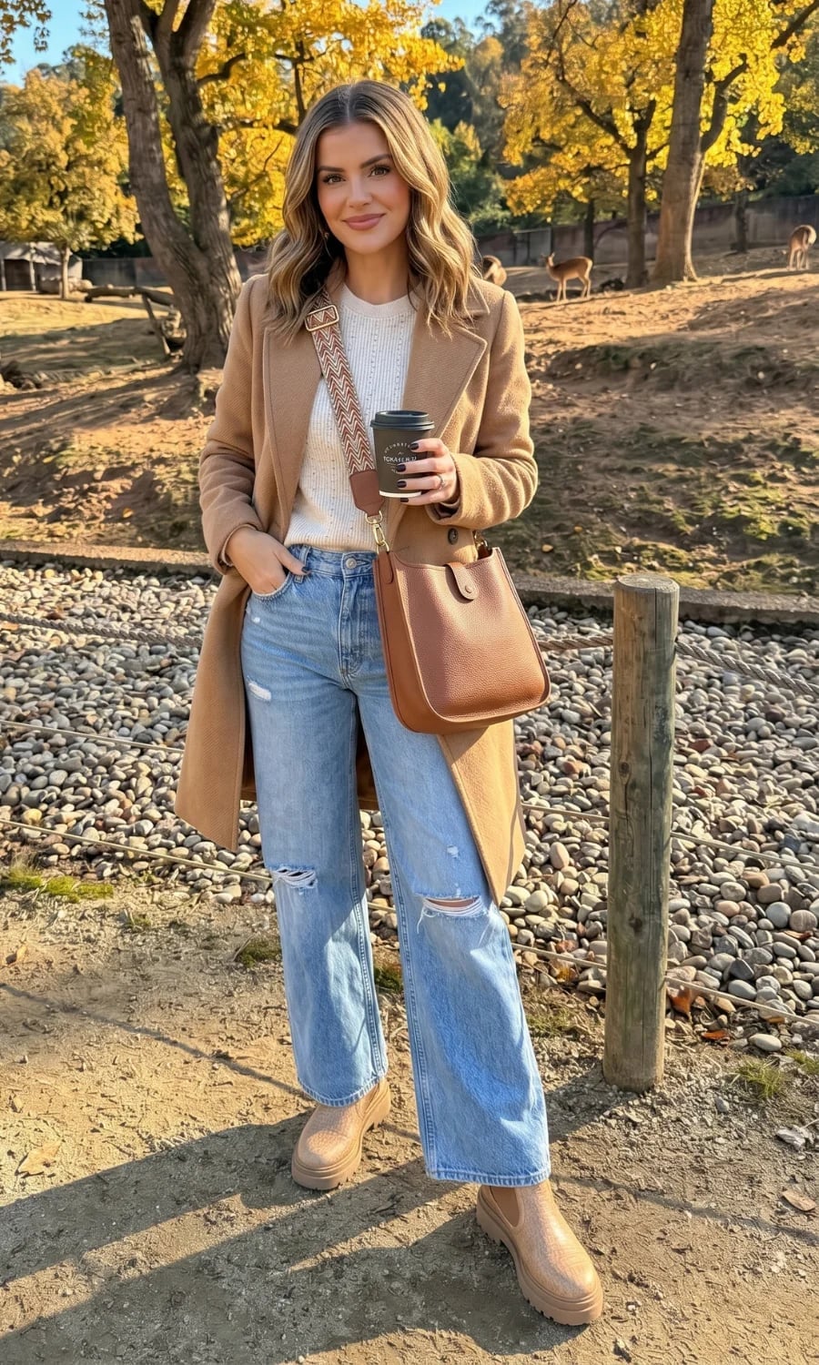 Camel Coat Over Ripped Jeans Camel Coat Over Ripped Jeans — Classy Zoo Outfits