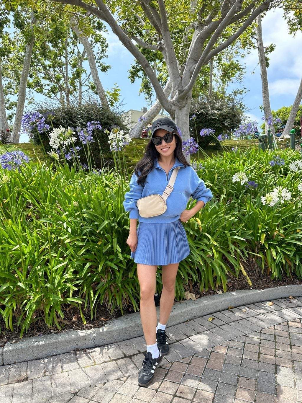Blue Half-Zip Sweatshirt and Pleated Mini Skirt Blue Half-Zip Sweatshirt and Pleated Mini Skirt — Classy Zoo Outfits