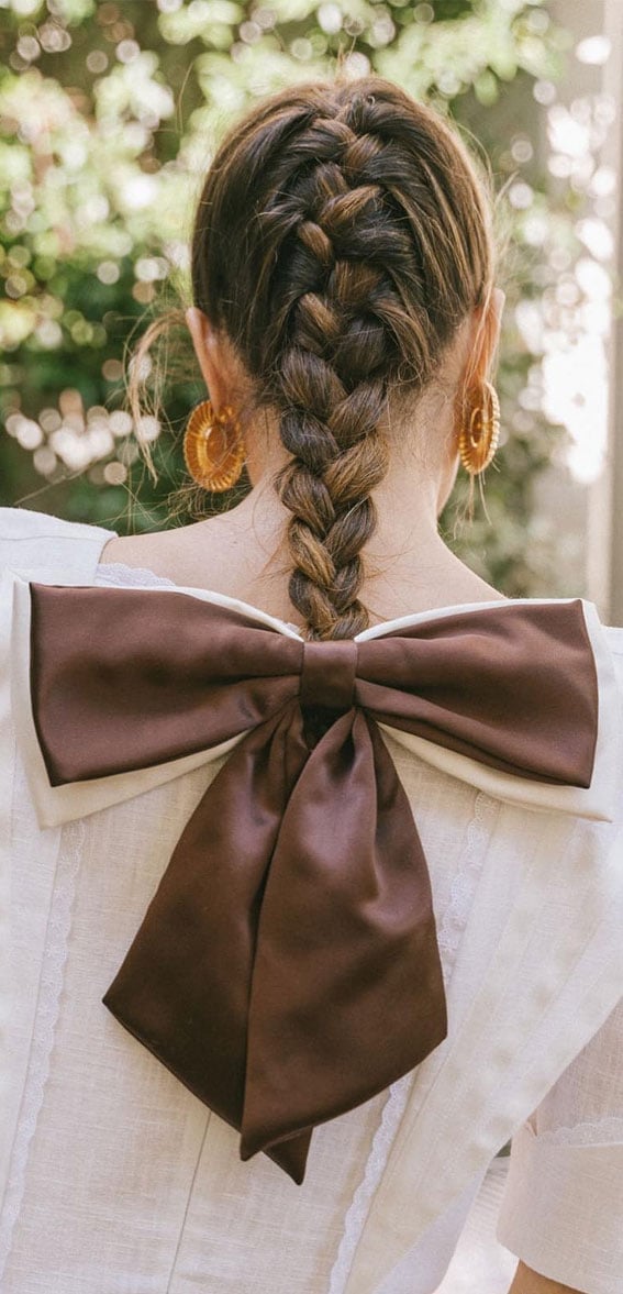 Thick Dark Brown Braid With Bow Thick Dark Brown Braid With Bow — Cute Chic Hairstyles