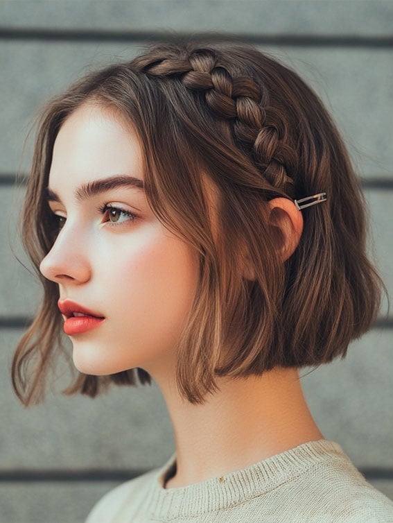 Medium Brown Bob With Braided Headband Medium Brown Bob With Braided Headband — Cute Chic Hairstyles