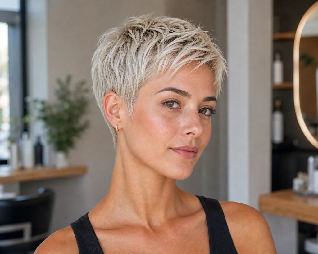 Platinum Blonde Pixie With Side-Swept Bangs Platinum Blonde Pixie With Side-Swept Bangs — Cute Chic Hairstyles