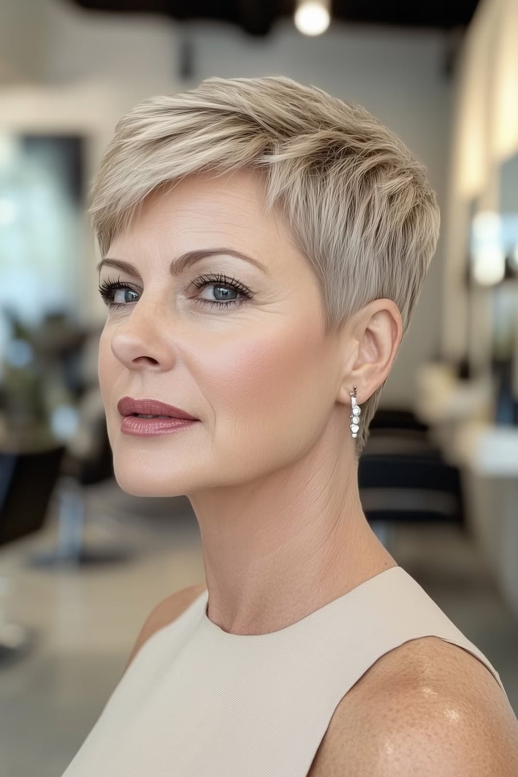 Light Blonde Pixie With Textured Fringe Light Blonde Pixie With Textured Fringe — Cute Chic Hairstyles