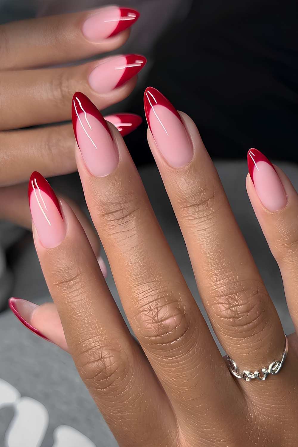 Medium Almond Bright Red French Tips Medium Almond Bright Red French Tips — Cute Classy Almond Nails