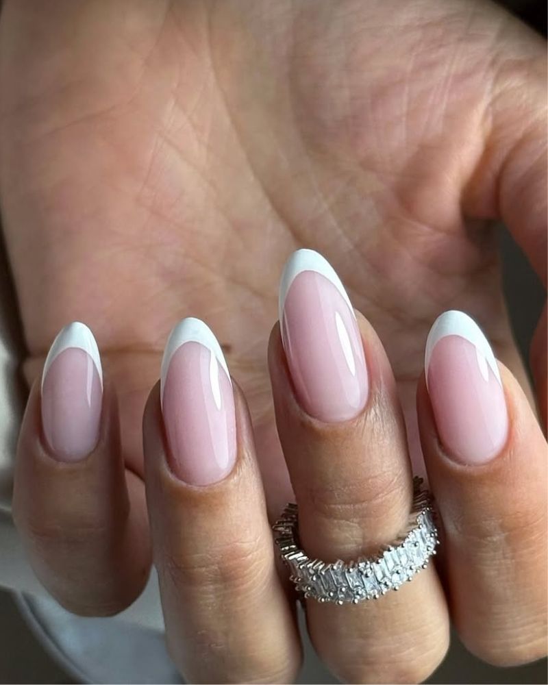 Medium Almond Classic White French Manicure Medium Almond Classic White French Manicure — Cute Classy Almond Nails