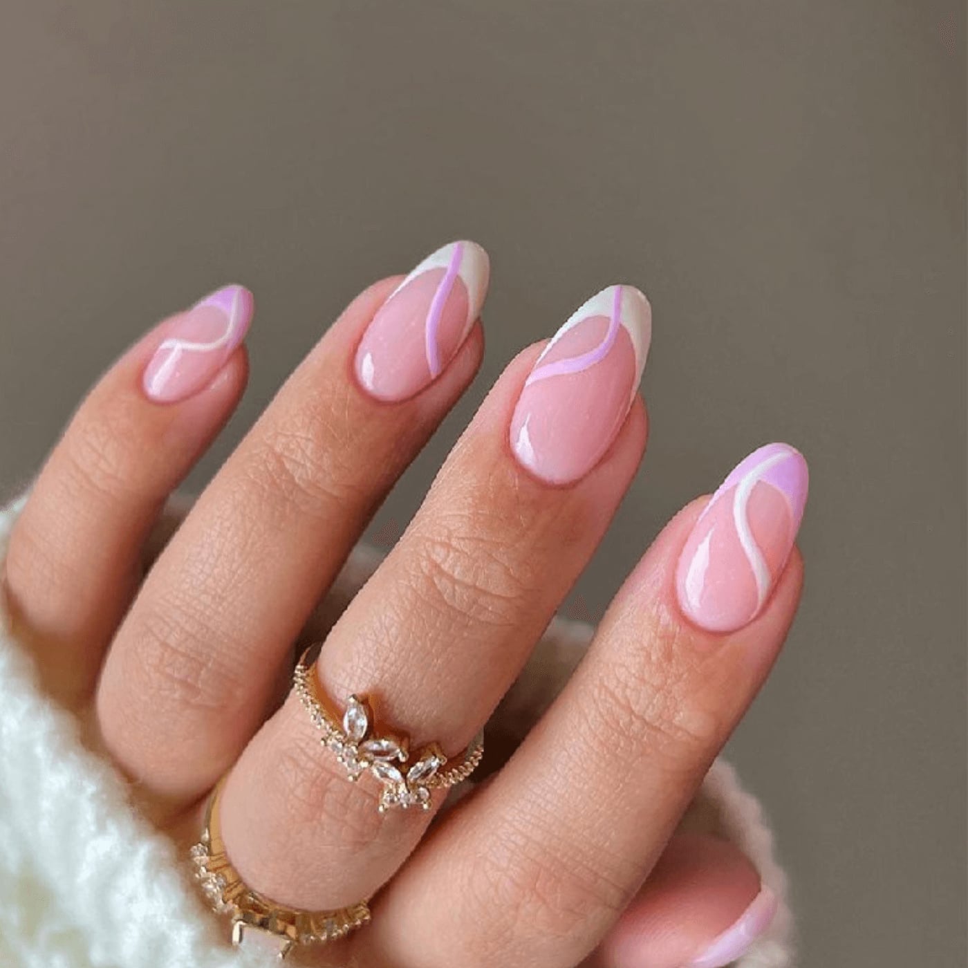 Short Almond Abstract Line Art French Tips Short Almond Abstract Line Art French Tips — Cute Classy Almond Nails