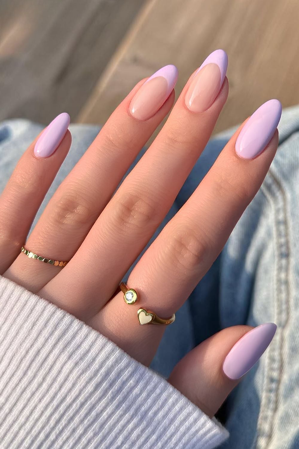 Medium Almond Lavender French Tips With средняя длина Medium Almond Lavender French Tips With средняя длина — Cute Classy Almond Nails