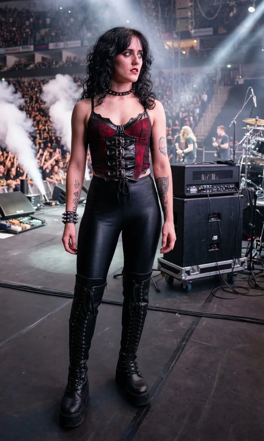 Lace Trim Corset Top With Leather Pants Lace Trim Corset Top With Leather Pants — Cute Concert Outfit Inspo