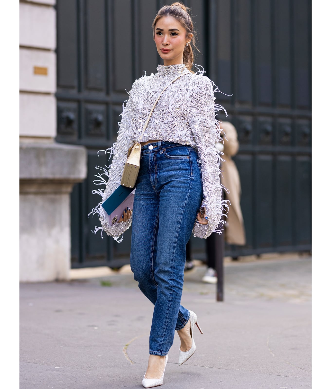 Embellished Knit Top with Blue Straight-Leg Jeans Embellished Knit Top with Blue Straight-Leg Jeans — Cute Dinner Outfit Inspo