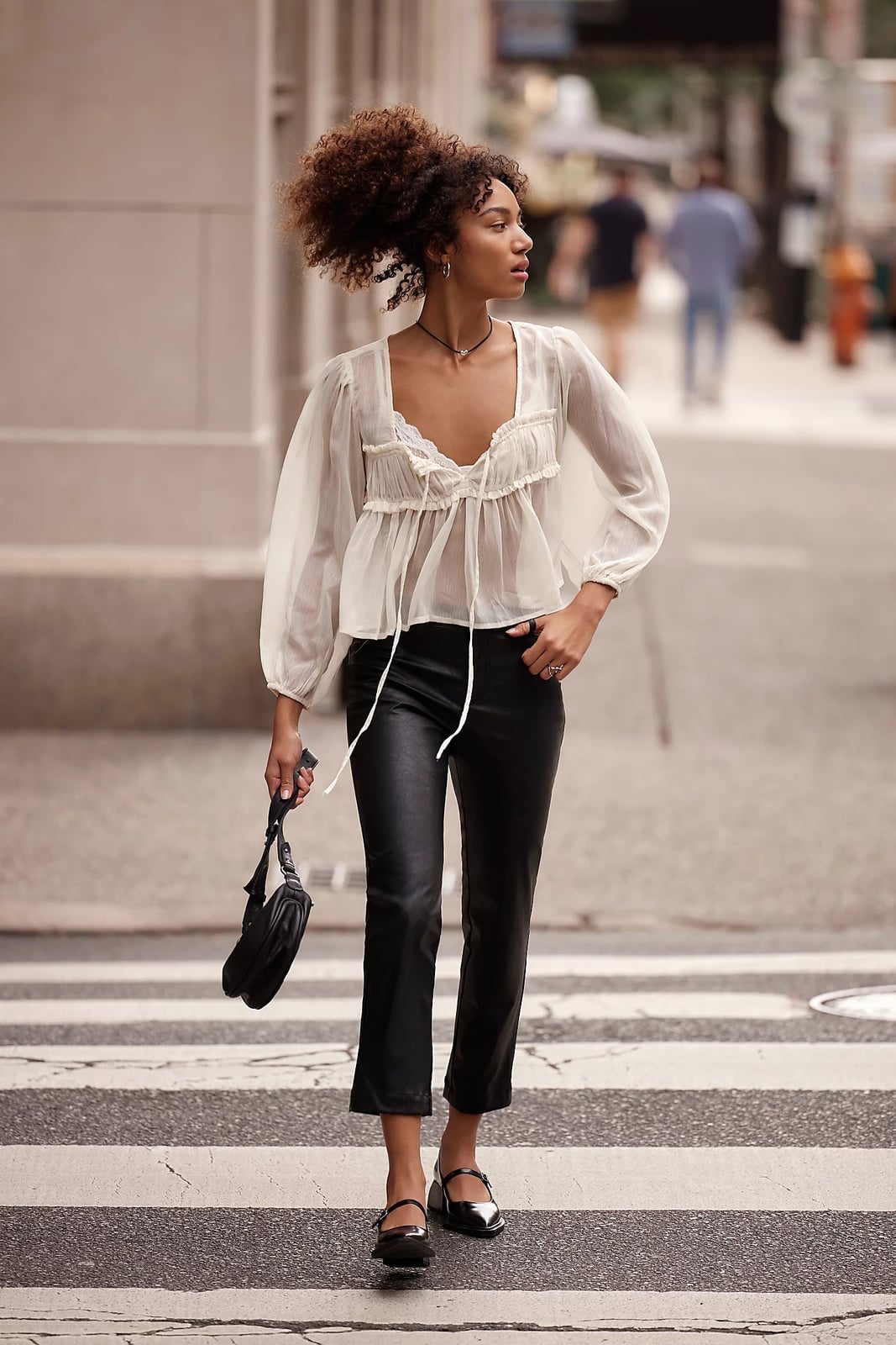 Sheer Ivory Peasant Blouse with Faux Leather Trousers Sheer Ivory Peasant Blouse with Faux Leather Trousers — Cute Dinner Outfit Inspo