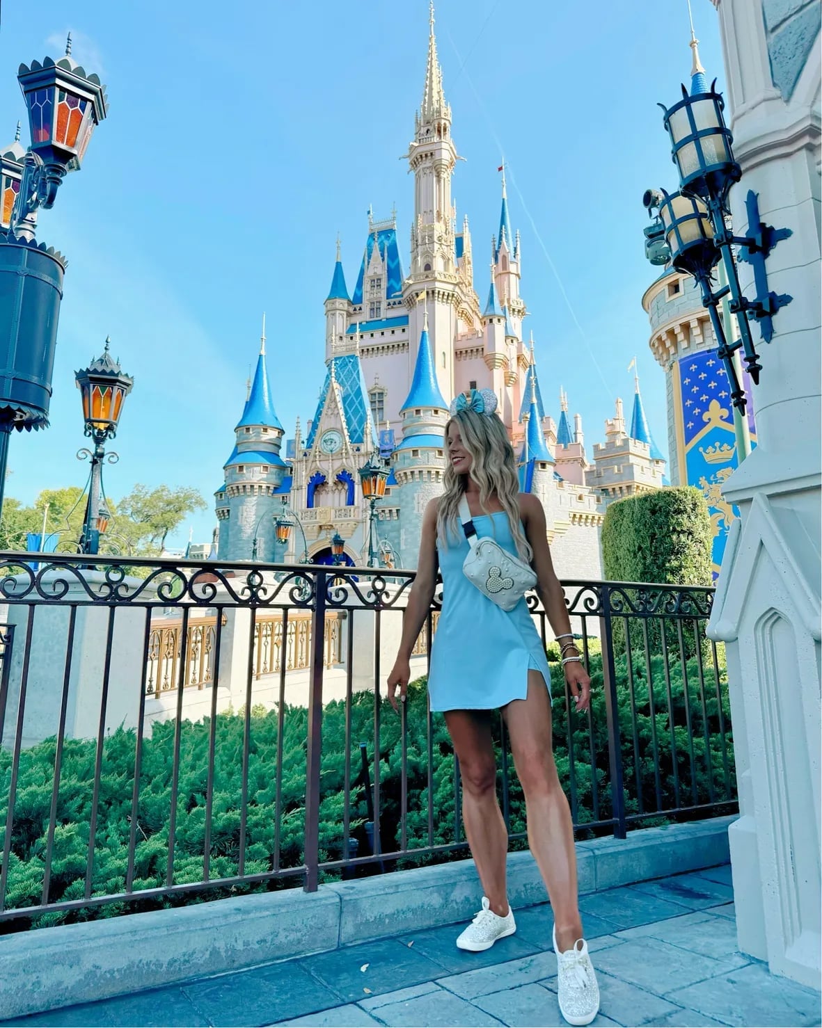 Light Blue Athletic Dress with White Crossbody Bag Light Blue Athletic Dress with White Crossbody Bag — Cute Disney Outfit Inspo