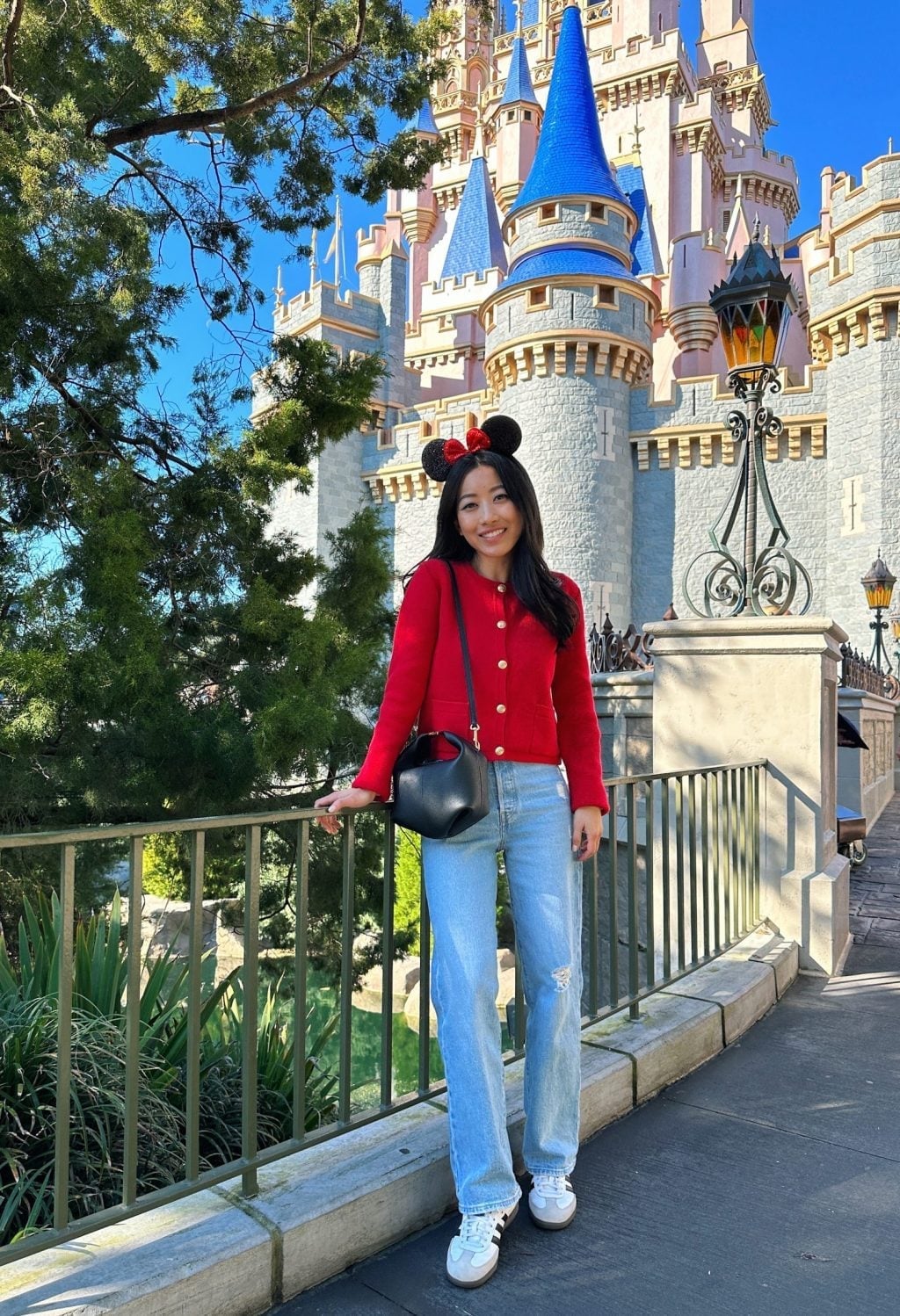 Red Textured Jacket Over White Tee and Jeans Red Textured Jacket Over White Tee and Jeans — Cute Disney Outfit Inspo