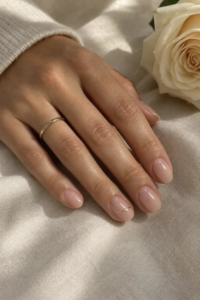 Short Oval Natural Nude With Horizontal Gold Line and короткий овал — Cute Elegant Nails
