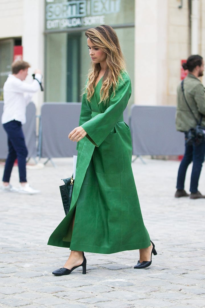 Emerald Green Suede Wrap Coat with Black Heels — Cute Elegant Outfits