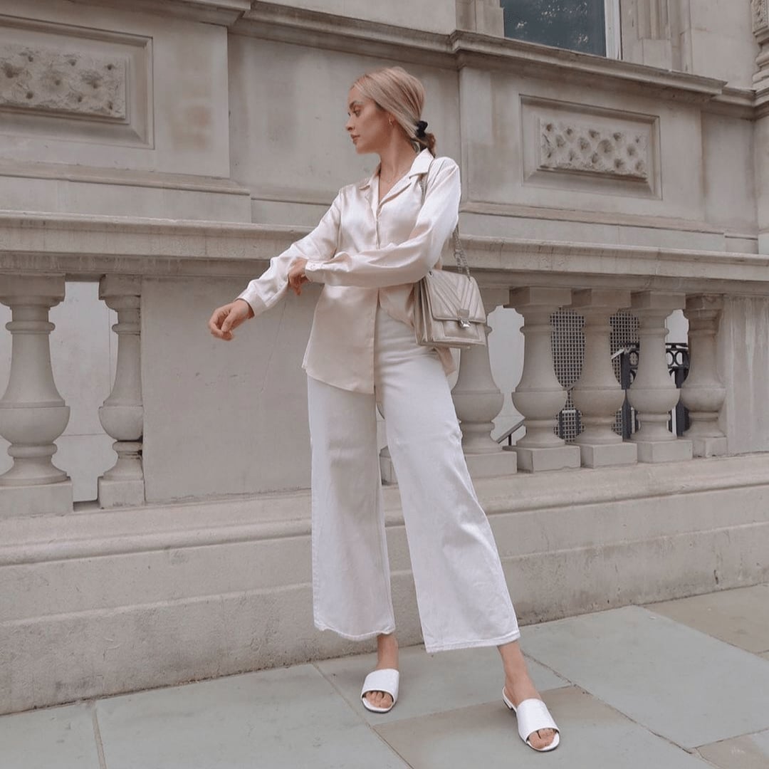 Cream Silk Shirt with White Linen Wide Leg Trousers — Cute Elegant Outfits