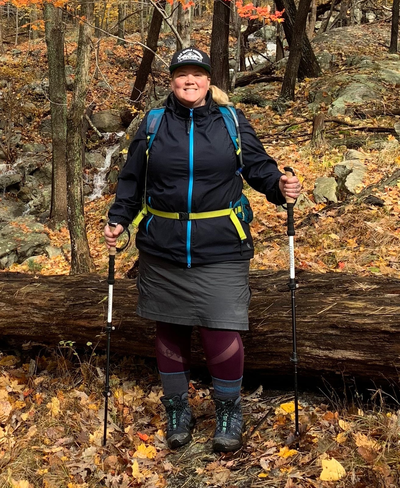 Black Jacket With Bright Blue Zipper And Gray, Office-Safe Version Black Jacket With Bright Blue Zipper And Gray, Office-Safe Version — Cute Hiking Outfit Inspo