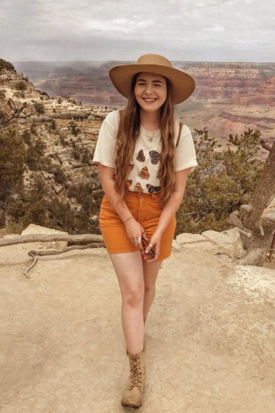 Orange Shorts With White Graphic T-Shirt Orange Shorts With White Graphic T-Shirt — Cute Hiking Outfit Inspo