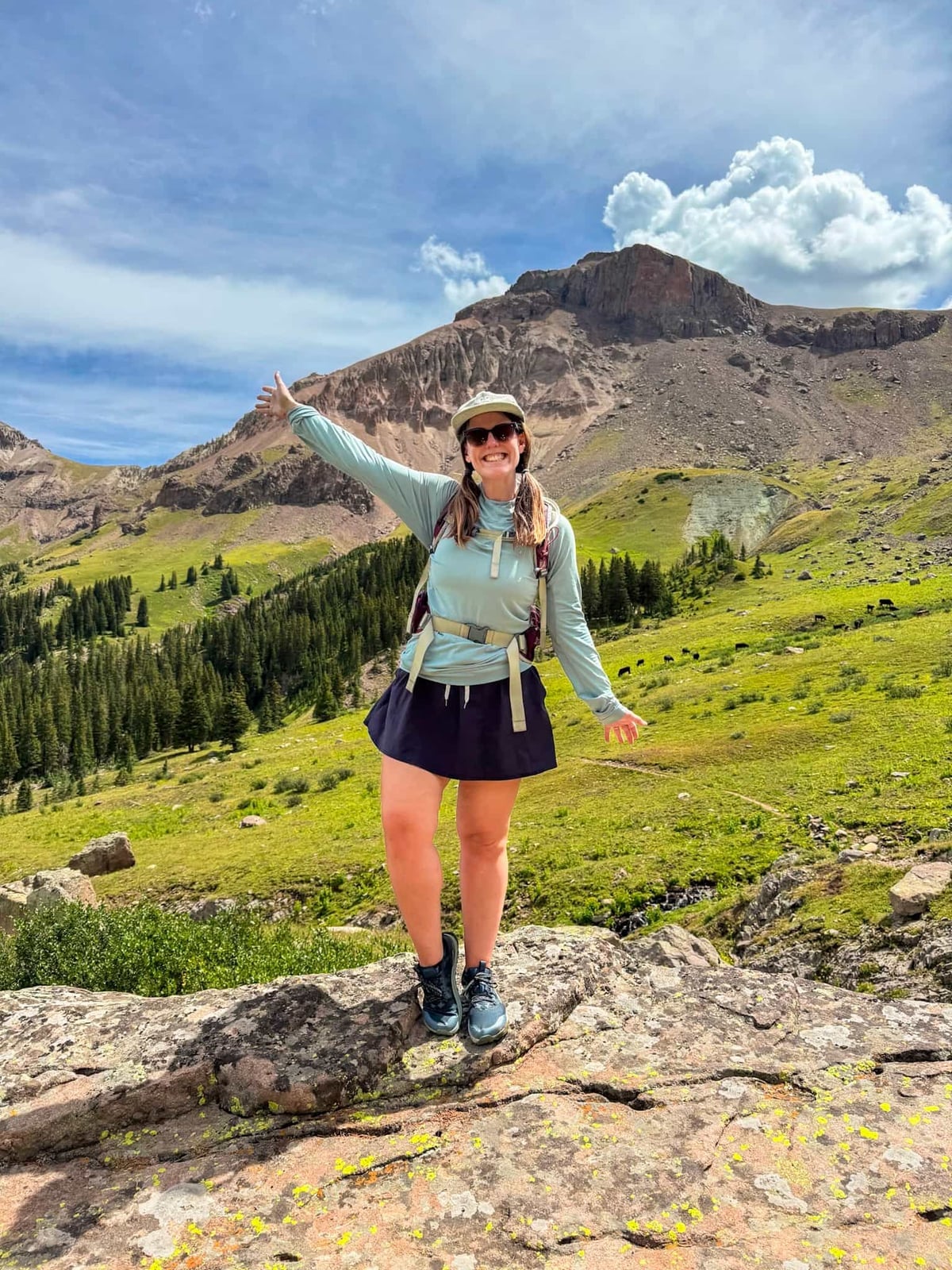 Light Blue Top With Navy Skort Light Blue Top With Navy Skort — Cute Hiking Outfit Inspo