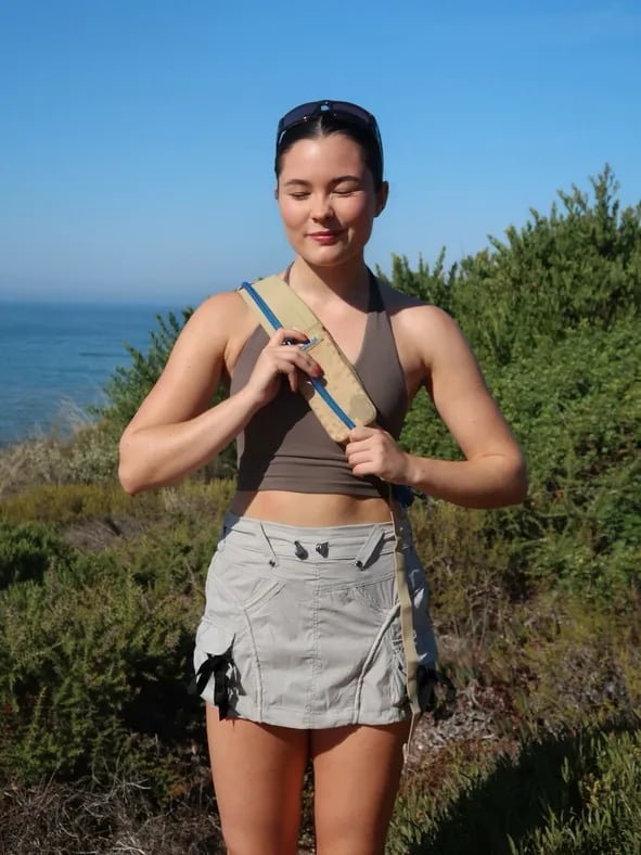 Gray Cargo Skirt With Brown Halter Top Gray Cargo Skirt With Brown Halter Top — Cute Hiking Outfit Inspo