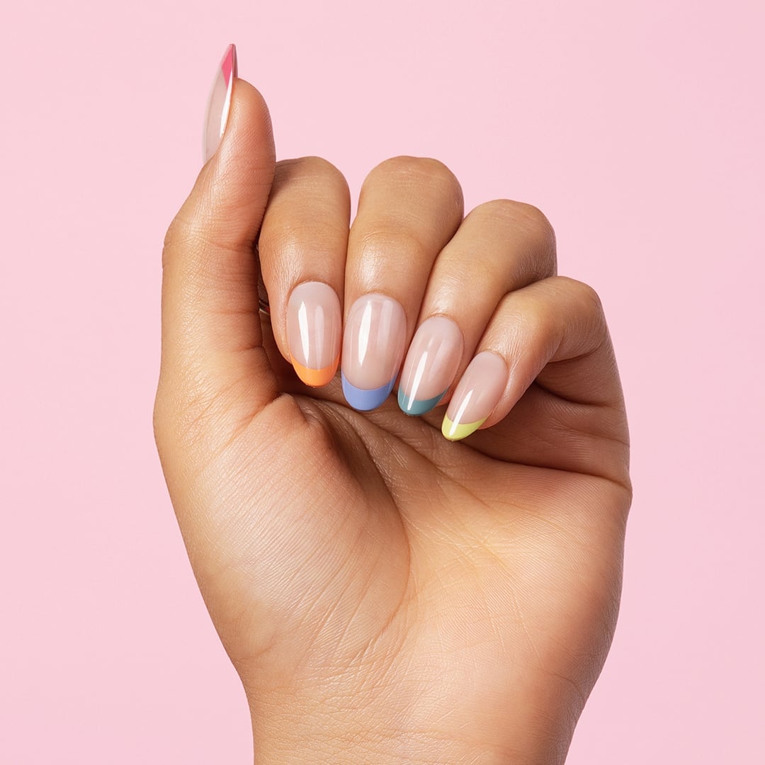 Medium Oval With Colorful French Tips — Cute Medium Nails
