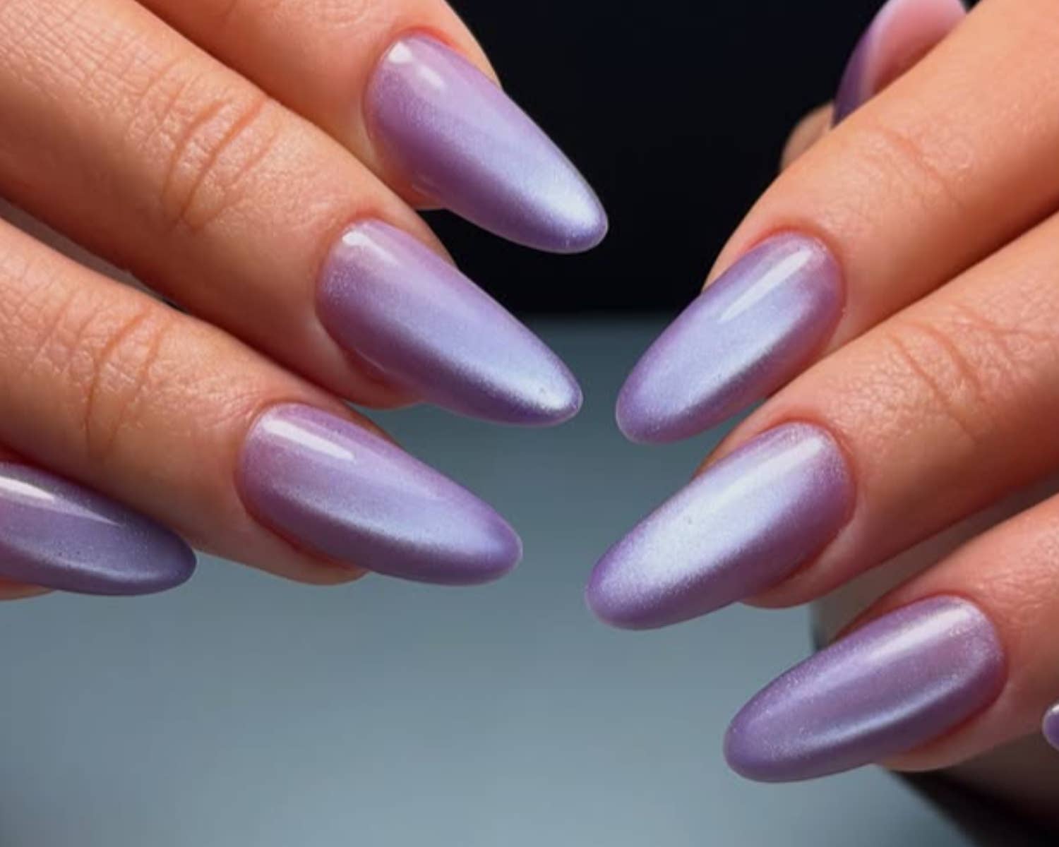 Sheer Lavender Medium Almond With Pearlescent Finish — Cute Medium Nails