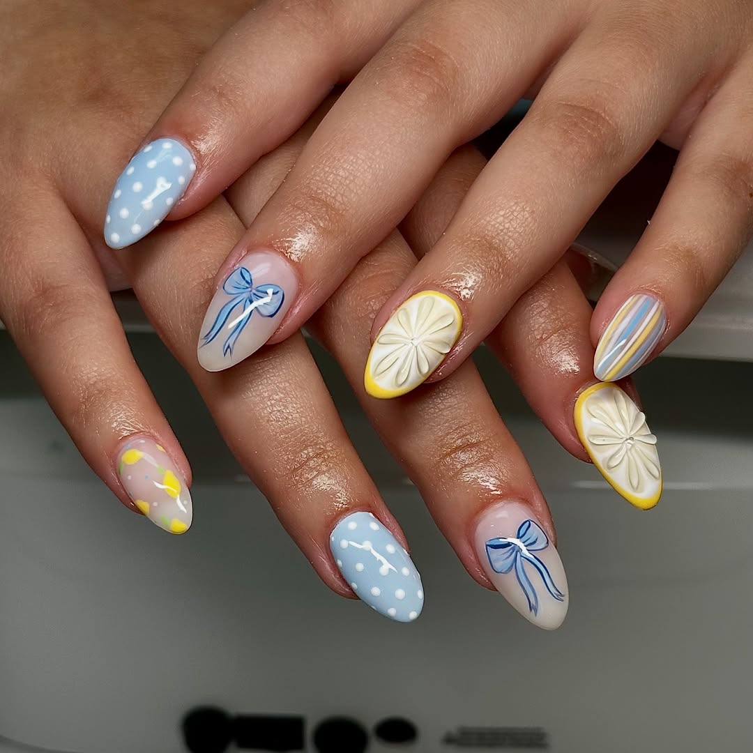 Medium Almond Nails With Mixed Cute Designs — Cute Medium Nails