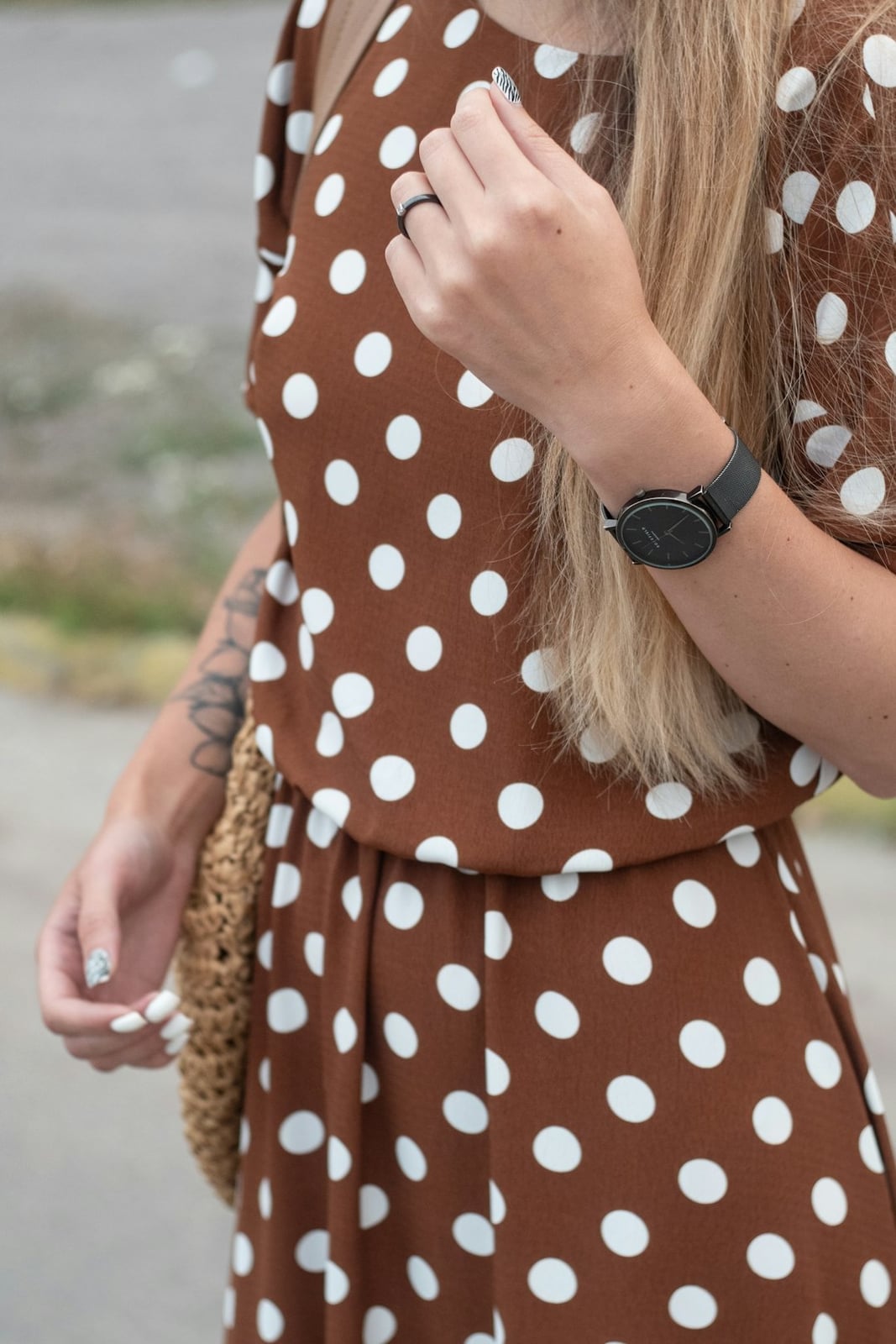 Brown Polka Dot Midi Dress Detail With Lightweight Fabric Brown Polka Dot Midi Dress Detail With Lightweight Fabric — Cute Polka Dot Outfits