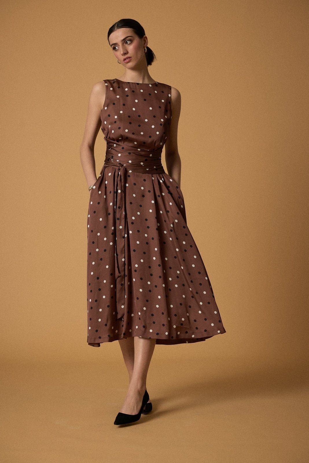Belted Polka Dot Midi Dress with Pockets Belted Polka Dot Midi Dress with Pockets — Cute Polka Dot Outfits