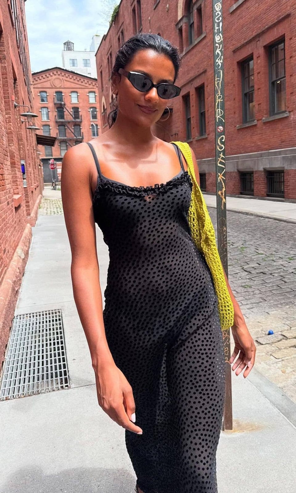 Sheer Black Polka Dot Slip Dress With Cat-Eye Sunglasses Sheer Black Polka Dot Slip Dress With Cat-Eye Sunglasses — Cute Polka Dot Outfits
