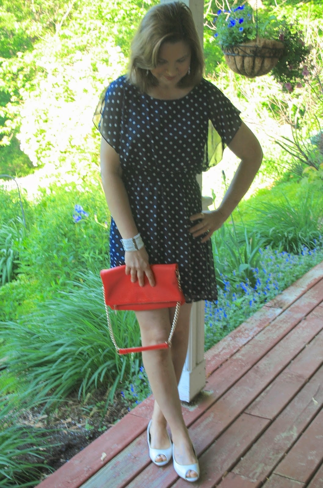 Navy Polka Dot Dress with Sheer Flutter Sleeves Navy Polka Dot Dress with Sheer Flutter Sleeves — Cute Polka Dot Outfits