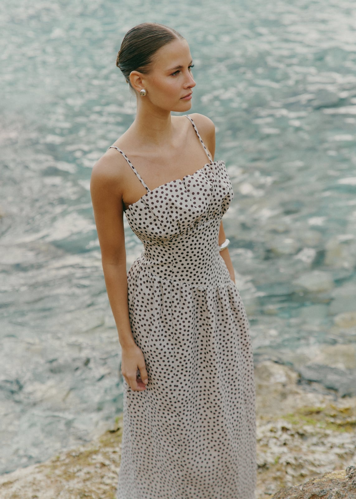 Beige and Black Polka Dot Midi Dress Beige and Black Polka Dot Midi Dress — Cute Polka Dot Outfits