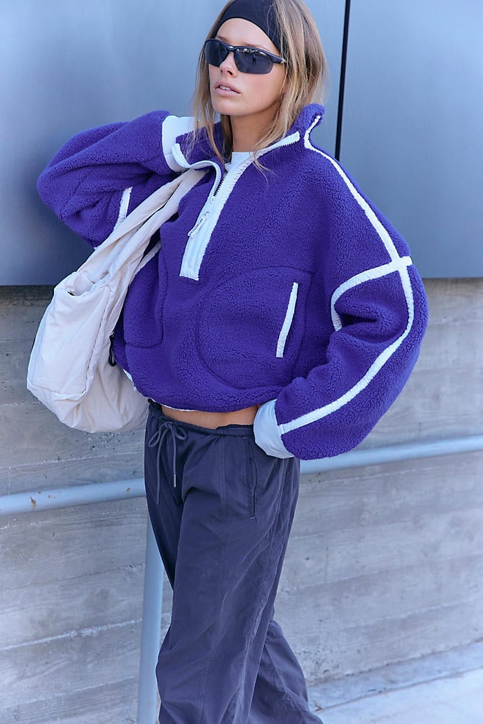 Violet Fleece Half-Zip Pullover for Casual Wear Cute Purple Outfits