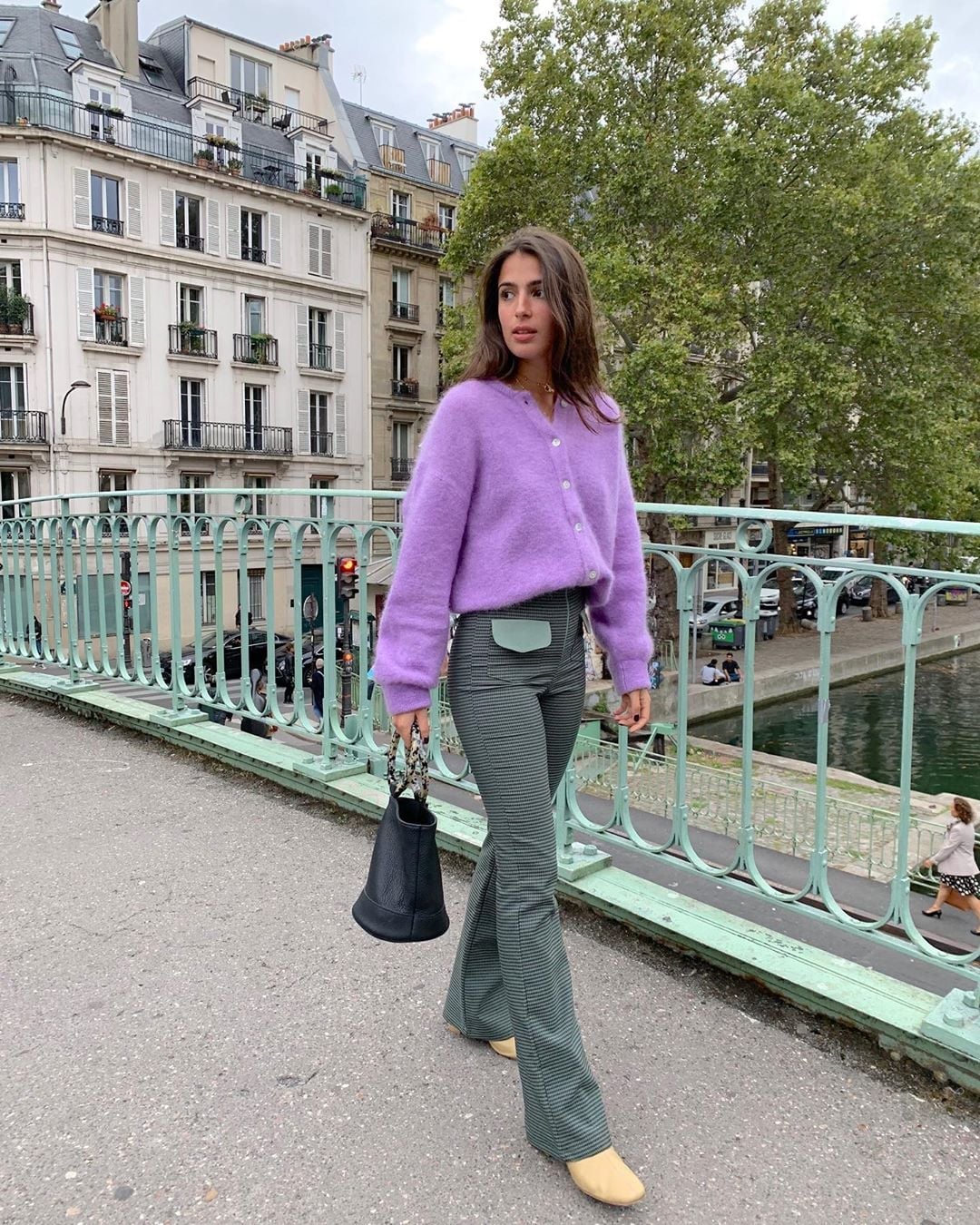 Vibrant Purple Knit Cardigan with Flared Trousers Vibrant Purple Knit Cardigan with Flared Trousers — Cute Purple Outfits