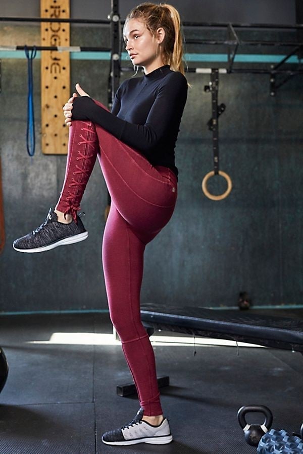 Burgundy Leggings with Lace-Up Detail Burgundy Leggings with Lace-Up Detail — Cute Running Outfits