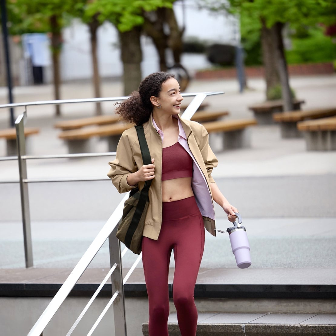 Burgundy Set with Tan Jacket for Errands Burgundy Set with Tan Jacket for Errands — Cute Running Outfits