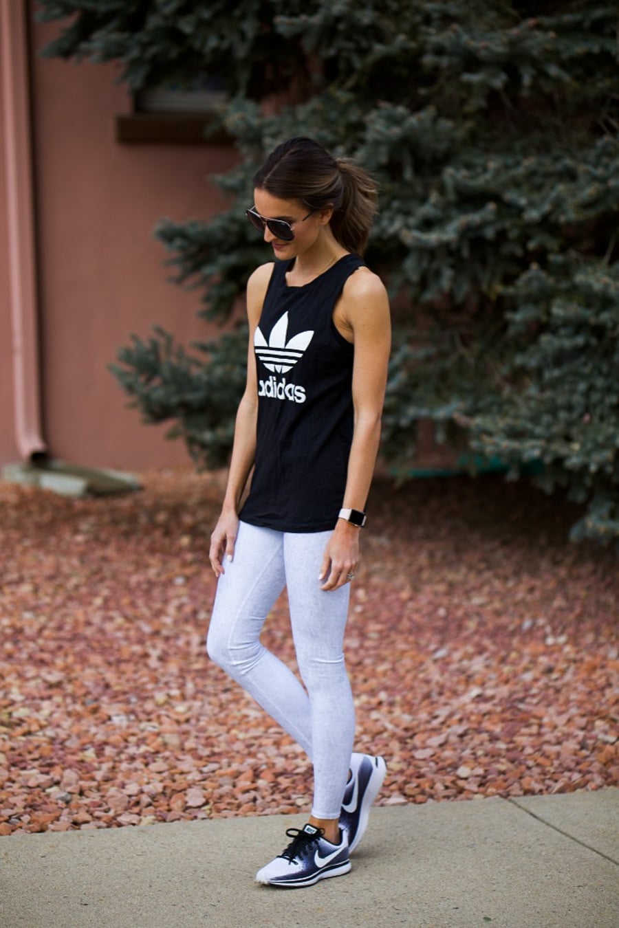 Black Adidas Tank with Gray Leggings Black Adidas Tank with Gray Leggings — Cute Running Outfits