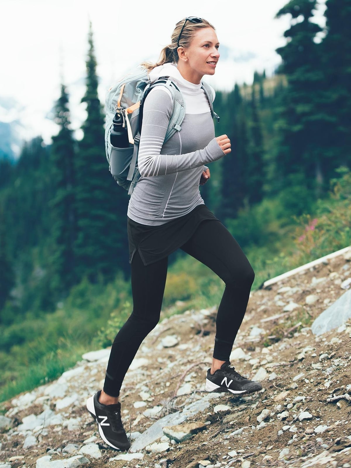Gray Long-Sleeve Top with Skirted Leggings and A Black Skirt Overlay Gray Long-Sleeve Top with Skirted Leggings and A Black Skirt Overlay — Cute Running Outfits